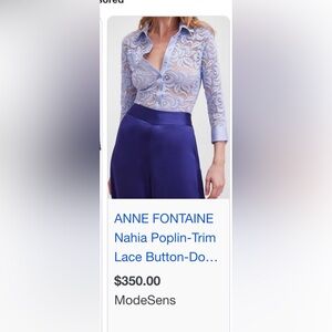 Anne Fontaine White Lace Blouse with 3/4 Sleeves